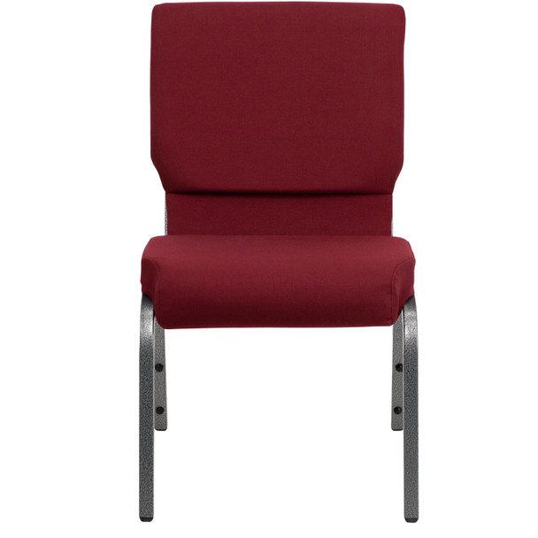 HERCULES Series 18.5''W Stacking Church Chair in Burgundy Fabric - Silver Vein Frame