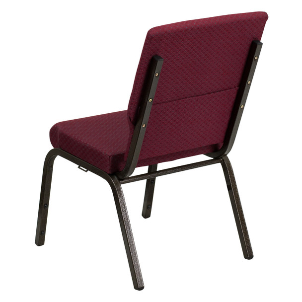 HERCULES Series 18.5''W Stacking Church Chair in Burgundy Patterned Fabric - Gold Vein Frame