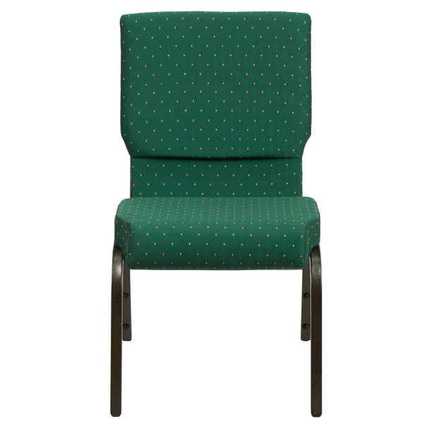 HERCULES Series 18.5''W Stacking Church Chair in Green Patterned Fabric - Gold Vein Frame