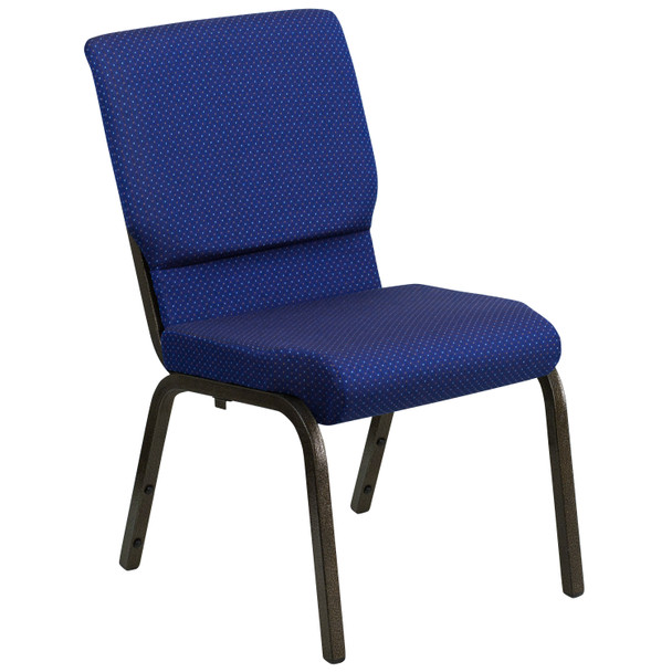 HERCULES Series 18.5''W Stacking Church Chair in Navy Blue Patterned Fabric - Gold Vein Frame