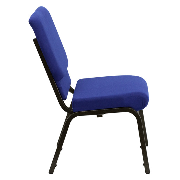 HERCULES Series 18.5''W Stacking Church Chair in Navy Blue Fabric - Gold Vein Frame