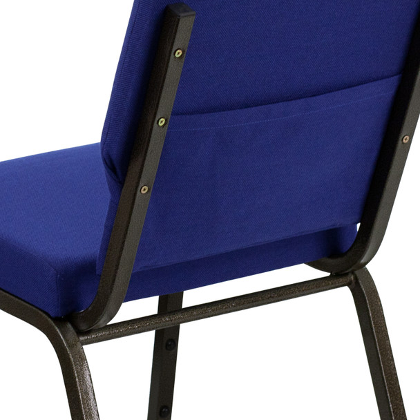 HERCULES Series 18.5''W Stacking Church Chair in Navy Blue Fabric - Gold Vein Frame