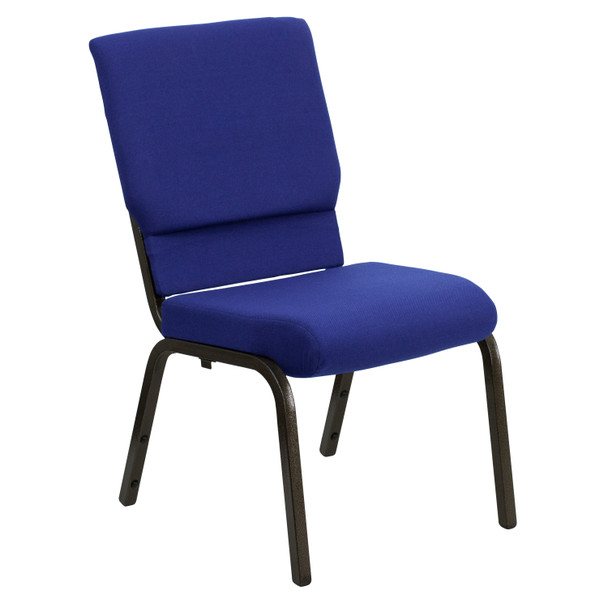 HERCULES Series 18.5''W Stacking Church Chair in Navy Blue Fabric - Gold Vein Frame