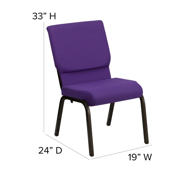 HERCULES Series 18.5''W Stacking Church Chair in Purple Fabric - Gold Vein Frame