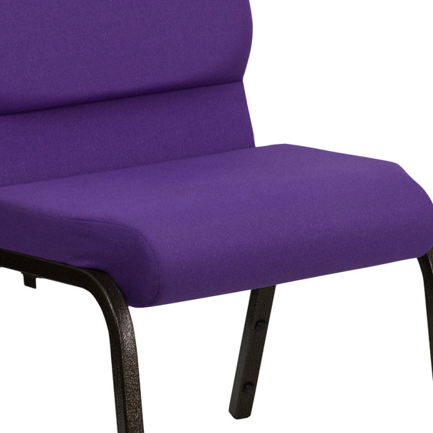 HERCULES Series 18.5''W Stacking Church Chair in Purple Fabric - Gold Vein Frame