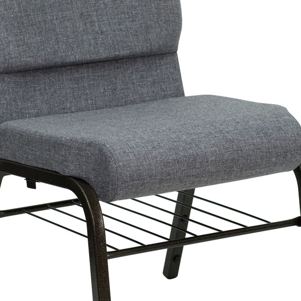 HERCULES Series 18.5''W Church Chair in Gray Fabric with Book Rack - Gold Vein Frame