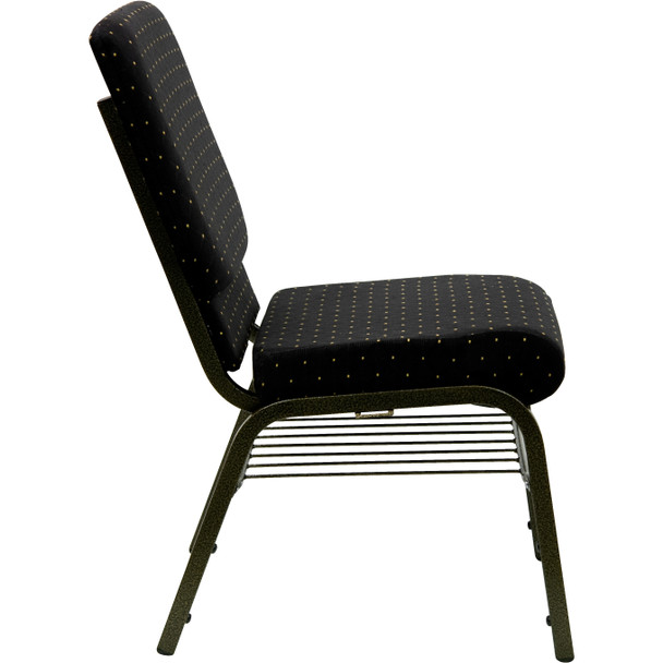 HERCULES Series 18.5''W Church Chair in Black Dot Patterned Fabric with Book Rack - Gold Vein Frame