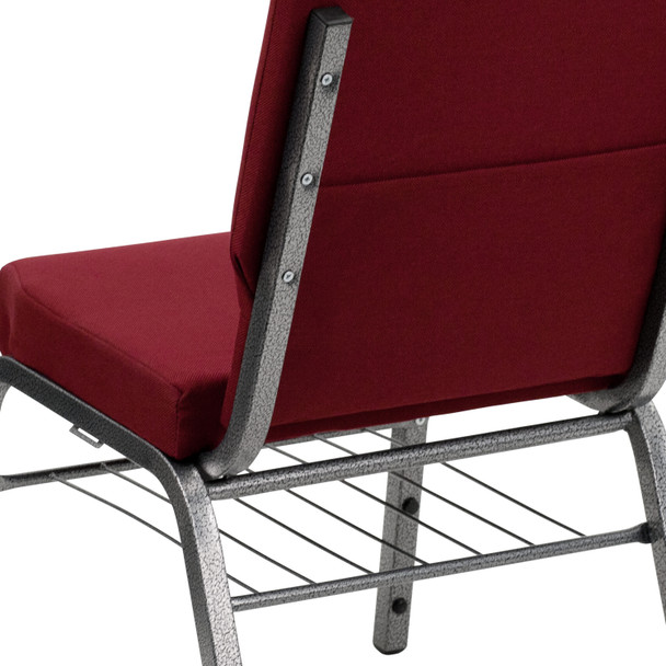 HERCULES Series 18.5''W Church Chair in Burgundy Fabric with Book Rack - Silver Vein Frame