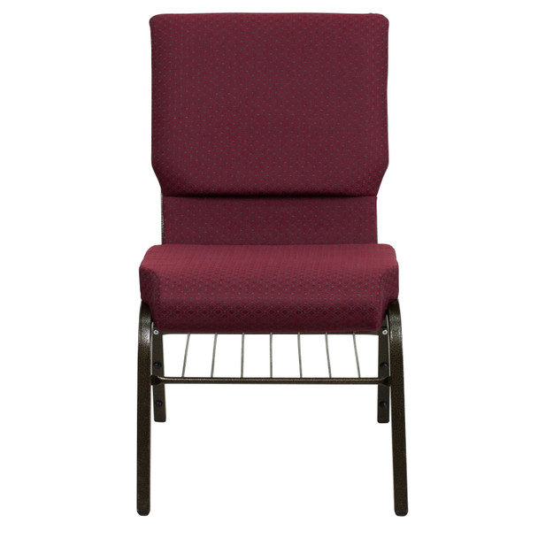 HERCULES Series 18.5''W Church Chair in Burgundy Patterned Fabric with Book Rack - Gold Vein Frame