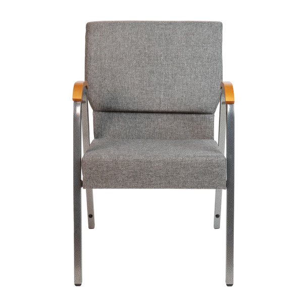 HERCULES Series 21"W Stacking Wood Accent Arm Church Chair in Gray Fabric - Silver Vein Frame