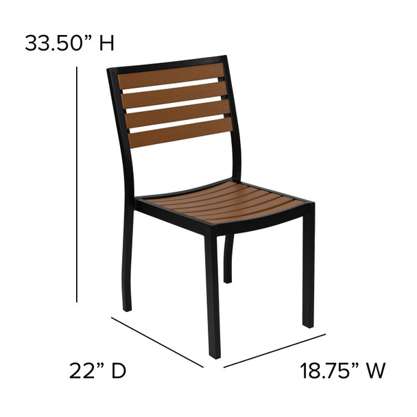 Lark Outdoor Stackable Side Chair with Faux Teak Poly Slats