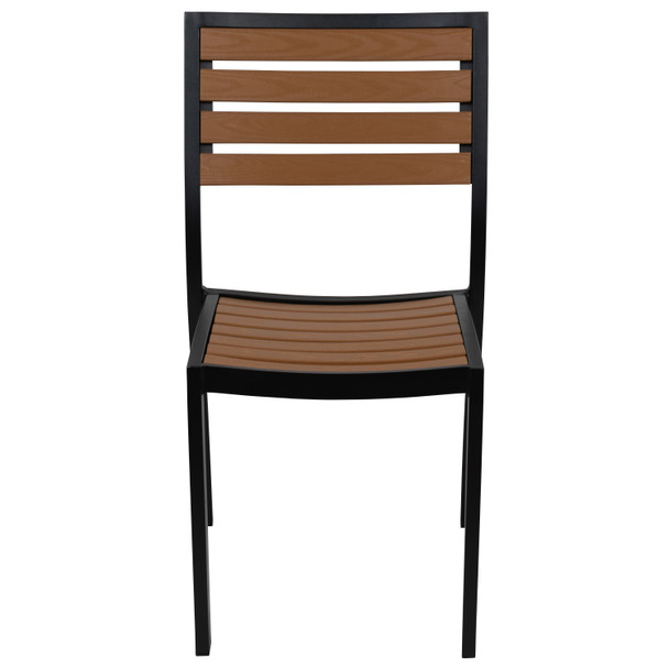 Lark Outdoor Stackable Side Chair with Faux Teak Poly Slats