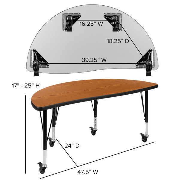 Emmy Mobile 76" Oval Wave Flexible Laminate Activity Table Set with 12" Student Stack Chairs, Oak/Black