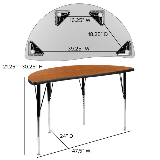 Emmy 76" Oval Wave Flexible Laminate Activity Table Set with 16" Student Stack Chairs, Oak/Black