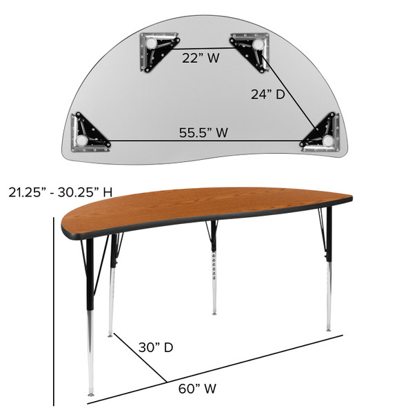 Emmy 60" Circle Wave Flexible Laminate Activity Table Set with 18" Student Stack Chairs, Oak/Black