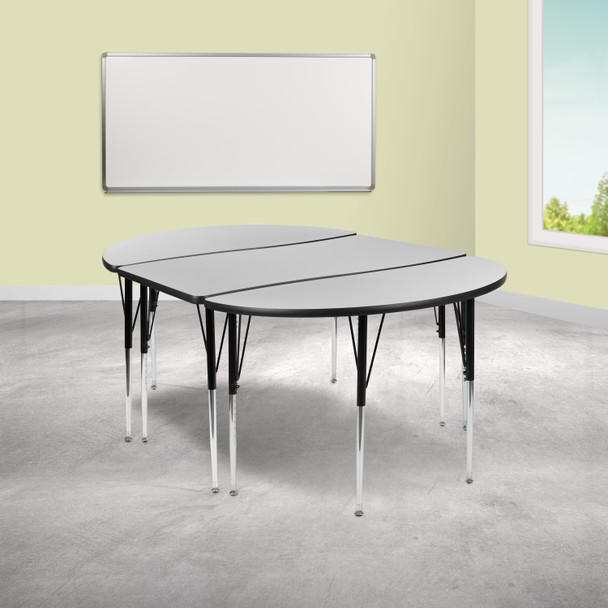 Emmy 2 Piece 76" Oval Wave Flexible Grey Thermal Laminate Activity Table Set - Standard Height Adjustable Legs