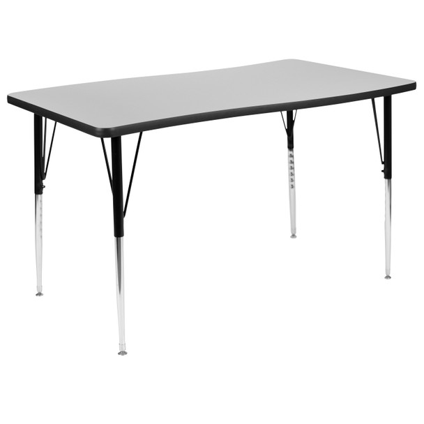 Emmy 2 Piece 76" Oval Wave Flexible Grey Thermal Laminate Activity Table Set - Standard Height Adjustable Legs