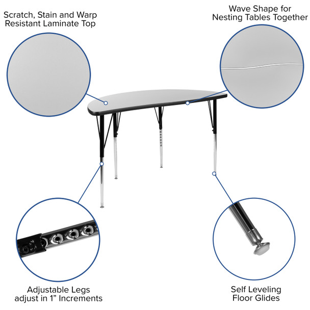 Emmy 2 Piece 76" Oval Wave Flexible Grey Thermal Laminate Activity Table Set - Standard Height Adjustable Legs