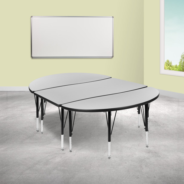 Emmy 2 Piece 76" Oval Wave Flexible Grey Thermal Laminate Activity Table Set - Height Adjustable Short Legs