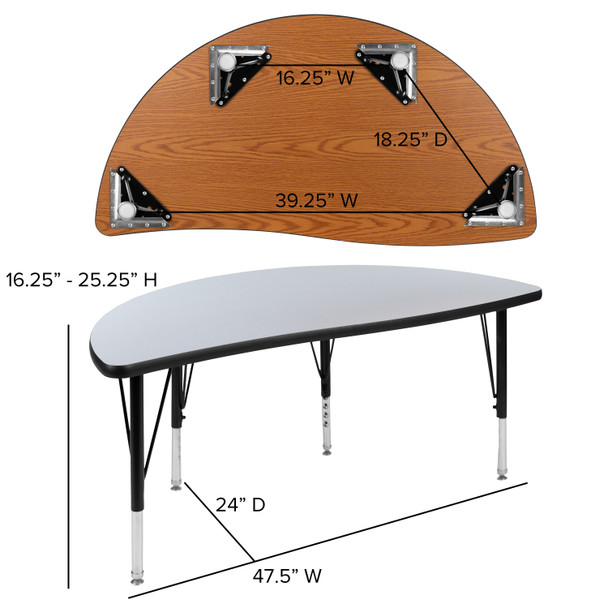 Emmy 2 Piece 76" Oval Wave Flexible Grey Thermal Laminate Activity Table Set - Height Adjustable Short Legs