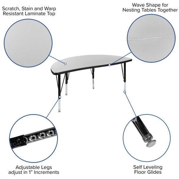 Emmy 2 Piece 76" Oval Wave Flexible Grey Thermal Laminate Activity Table Set - Height Adjustable Short Legs