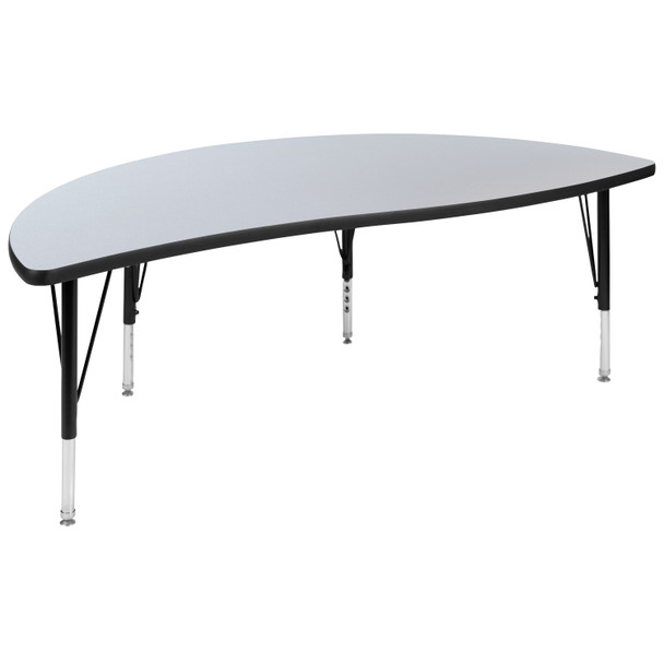 Emmy 2 Piece 86" Oval Wave Flexible Grey Thermal Laminate Activity Table Set - Height Adjustable Short Legs