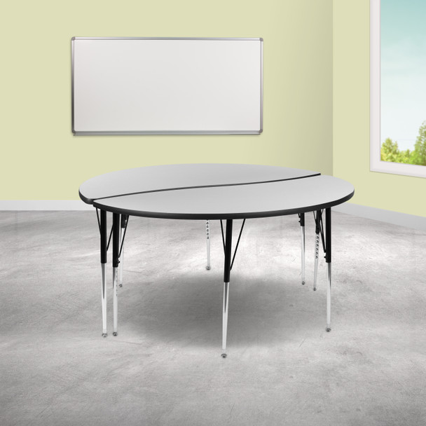 Emmy 2 Piece Emmy 60" Circle Wave Flexible Grey Thermal Laminate Activity Table Set - Standard Height Adjustable Legs