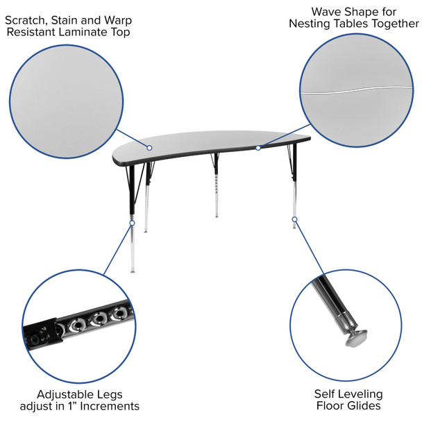 Emmy 2 Piece Emmy 60" Circle Wave Flexible Grey Thermal Laminate Activity Table Set - Standard Height Adjustable Legs
