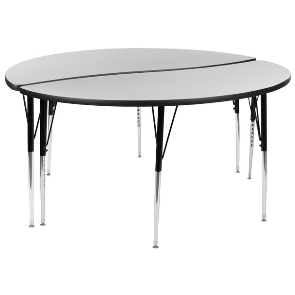 Emmy 2 Piece Emmy 60" Circle Wave Flexible Grey Thermal Laminate Activity Table Set - Standard Height Adjustable Legs