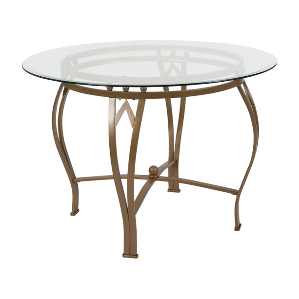 Syracuse 42'' Round Glass Dining Table with Matte Gold Metal Frame