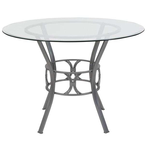Carlisle 42'' Round Glass Dining Table with Silver Metal Frame