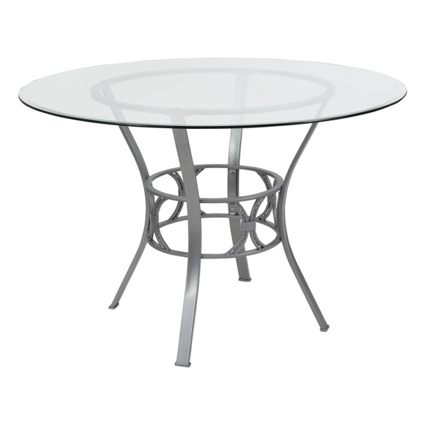 Carlisle 45'' Round Glass Dining Table with Silver Metal Frame