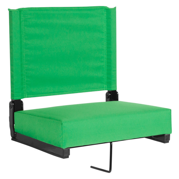 Grandstand Comfort Seats by Flash - 500 lb. Rated Lightweight Stadium Chair with Handle & Ultra-Padded Seat, Bright Green