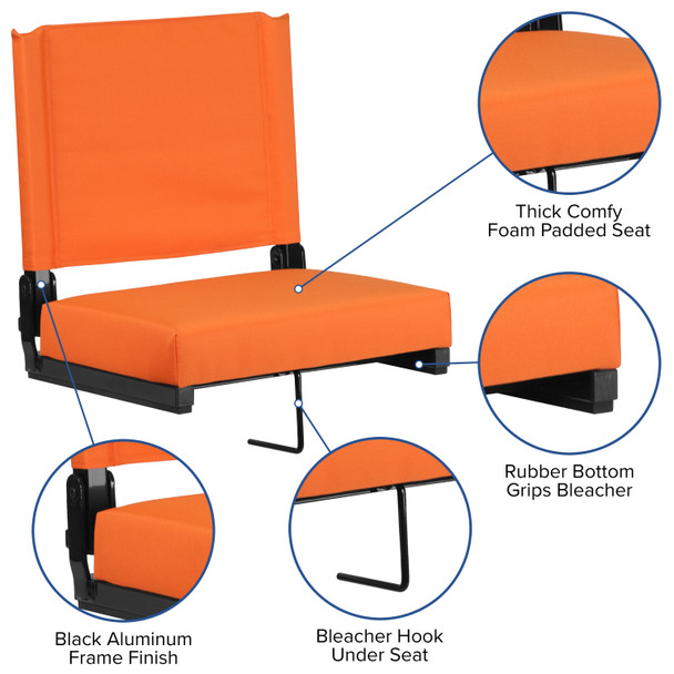 Grandstand Comfort Seats by Flash - 500 lb. Rated Lightweight Stadium Chair with Handle & Ultra-Padded Seat, Orange