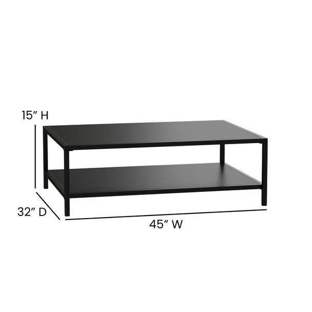Brock Outdoor 2 Tier Patio Coffee Table Commercial Grade Black Coffee Table for Deck, Porch, or Poolside - Steel Square Leg Frame