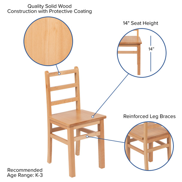 Kyndl Kids Natural Solid Wood Table and Chair Set for Classroom, Playroom, Kitchen