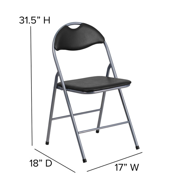 HERCULES Series Black Vinyl Metal Folding Chair with Carrying Handle