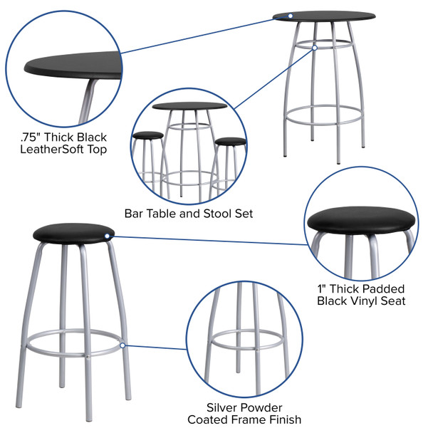 Daria Bar Height Table Set with Padded Stools