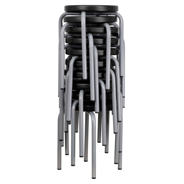 Remington Stackable Stool with Black Seat and Silver Powder Coated Frame