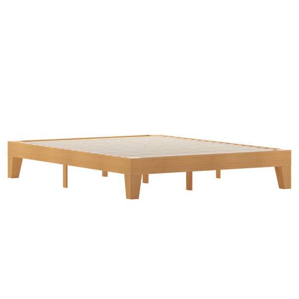 Evelyn Natural Pine Finish Wood Queen Platform Bed with Wooden Support Slats, No Box Spring Required