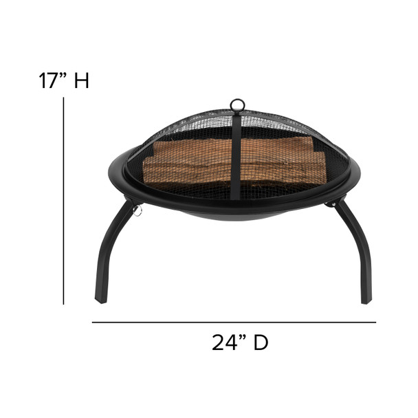Chelton 22.5" Foldable Wood Burning Firepit with Mesh Spark Screen and Poker
