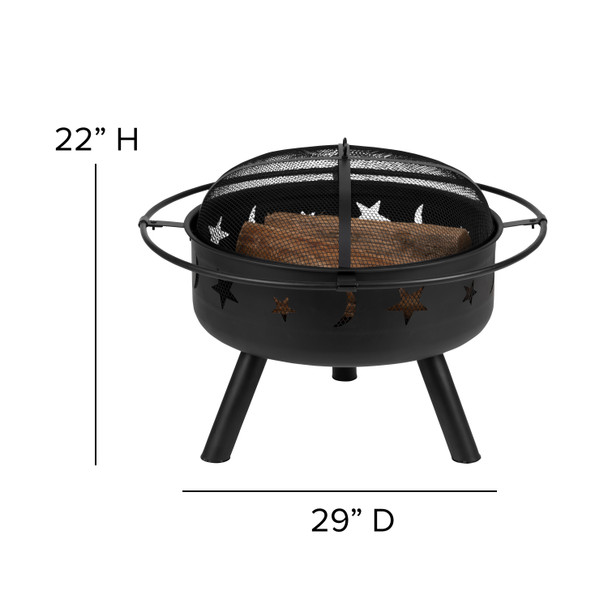 Chelton 29" Round Wood Burning Firepit with Mesh Spark Screen