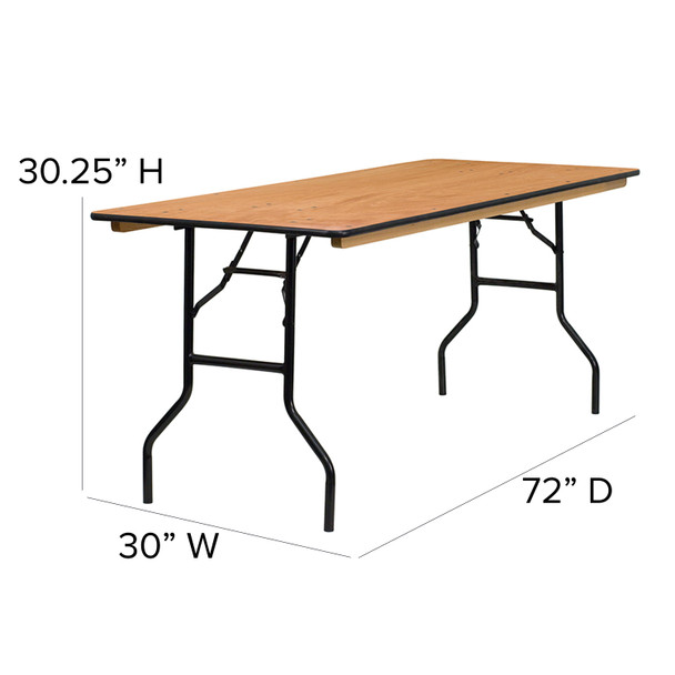 Gael 6-Foot Rectangular Wood Folding Banquet Table with Clear Coated Finished Top