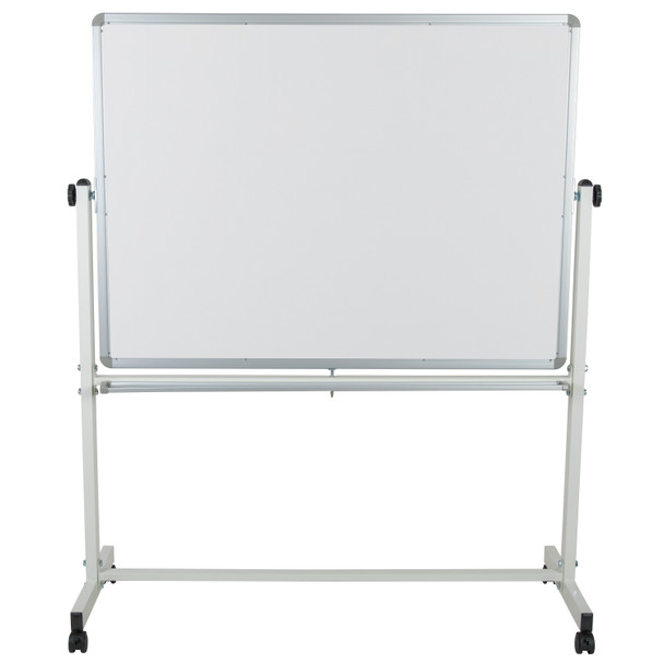 HERCULES Series 53"W x 62.5"H Reversible Mobile Cork Bulletin Board and White Board with Pen Tray