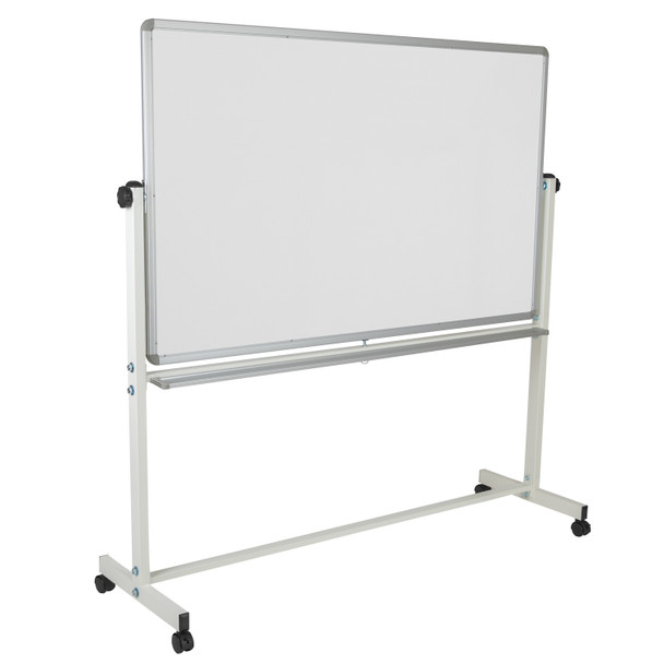 HERCULES Series 64.25"W x 64.75"H Double-Sided Mobile White Board with Pen Tray