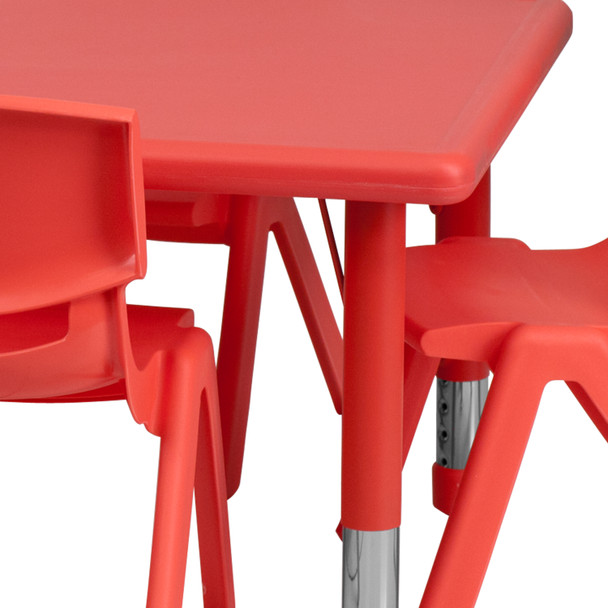 Emmy 24''W x 48''L Rectangular Red Plastic Height Adjustable Activity Table Set with 6 Chairs