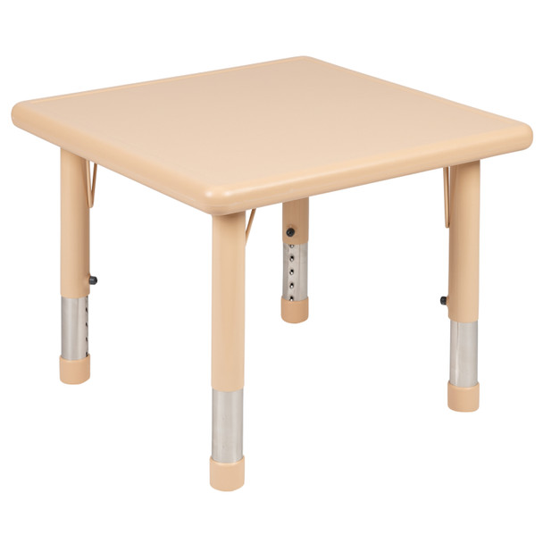 Emmy 24" Square Natural Plastic Height Adjustable Activity Table Set with 2 Chairs