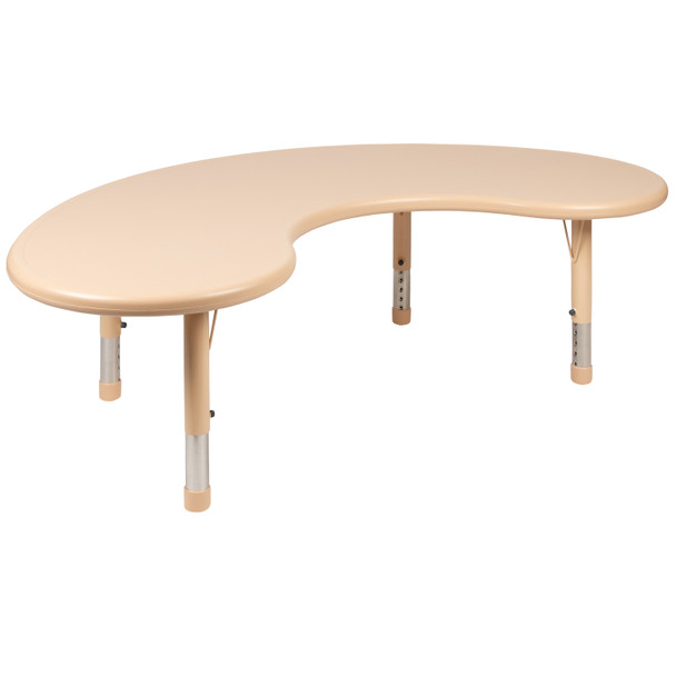 Wren 35"W x 65"L Half-Moon Natural Plastic Height Adjustable Activity Table