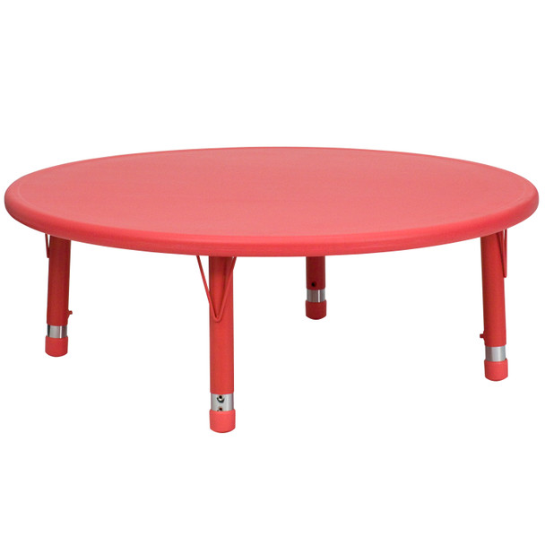Wren 45'' Round Red Plastic Height Adjustable Activity Table