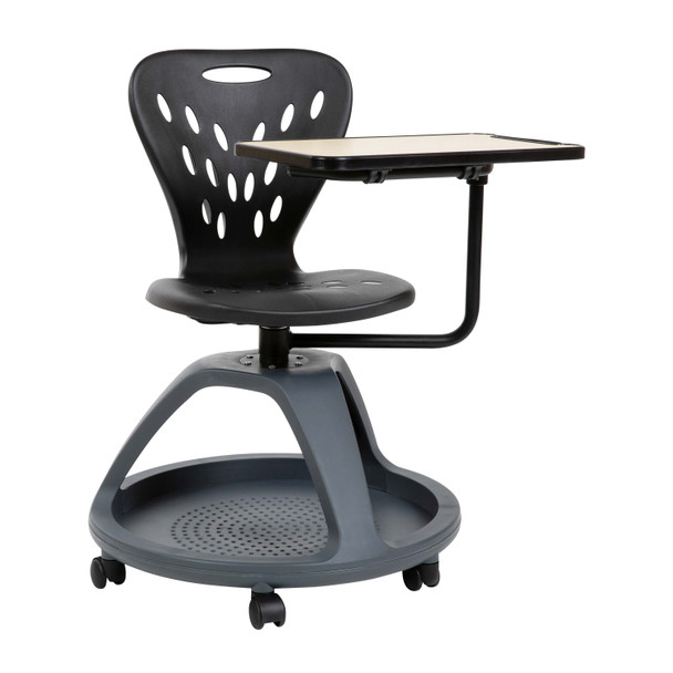 Laikyn Black Mobile Desk Chair with 360 Degree Tablet Rotation and Under Seat Storage Cubby